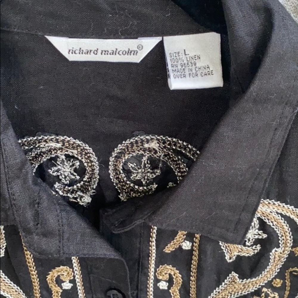 Richard Malcolm 100% Linen Embroidered Paisley Shirt - Picture 2 of 6